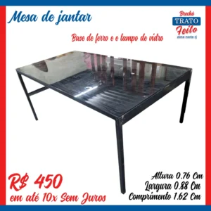 Mesa avulsa jantar de ferro e tampô de vidro