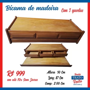 Bicama madeira com 3 gavetas