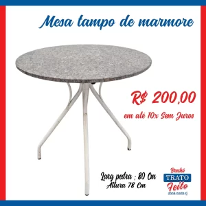 Mesa redonda tampo de mármore