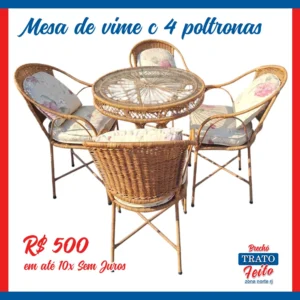 Jogo de varanda de vime