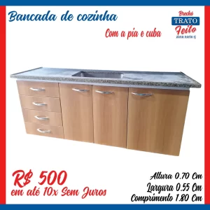 Bancada de cozinnha com pia e cuba
