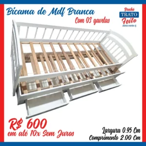Bicama Mdf com 3 gavetas Branca