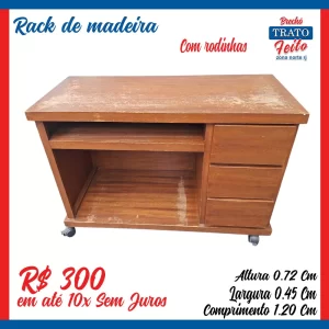 Rack e madeira com rodinhas