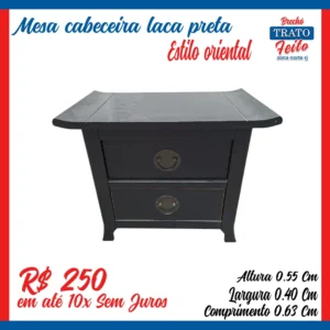 Mesa de cabeceira laqueada preta estilo Oriental