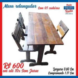 Mesa de madeira com 03 cadeiras