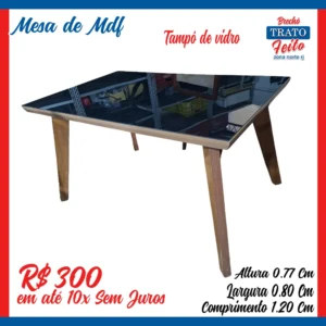 Mesa com Tampô de vidro