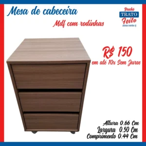 Mesa de cabeceira de Mdf com rodinhas