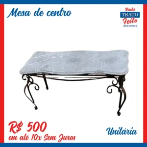 Mesa de centro de ferro fundido com granito cinza
