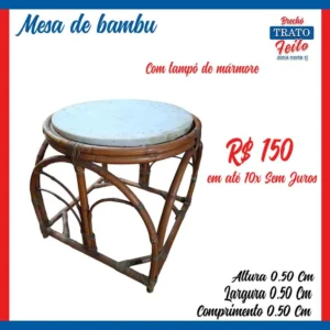Mesa de Bambu tampô mármore