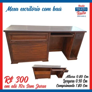 Mesa de escritório com Baú de madeira