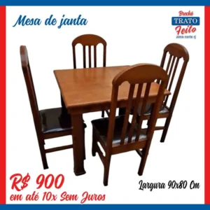 Mesa madeira com 04 cadeiras