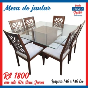 Mesa de jantar madeira com 06 cadeiras