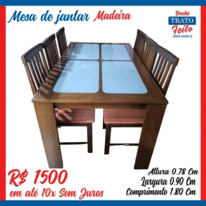 Mesa retangular de jantas com 06 cadeiras