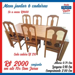 Mesa de madeira maciça 6 cadeiras