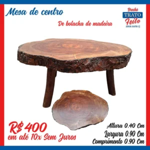 Mesa de centro de bolacha de madeira
