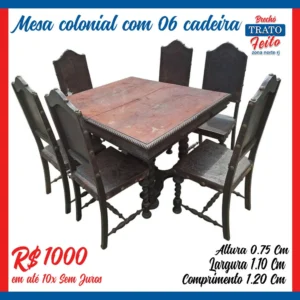 Mesa colônial com 6 cadeiras