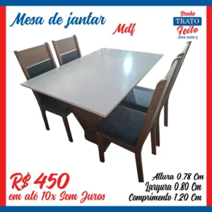 Mesa de jantar de mdf com 4 cadeiras