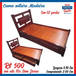 Cama  solteiro Madeira com 02 gavetas