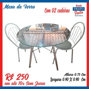 Mesa pés paris com 2 cadeiras de ferro branca