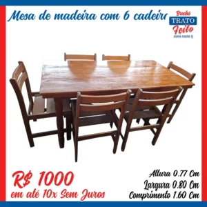 Mesa de madeira com 06 gavetas
